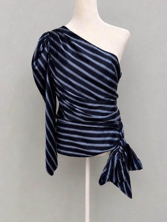 White House Black Market Tops - WHBM White House Black Market One Shoulder Striped Tie Waist Blouse Size 6